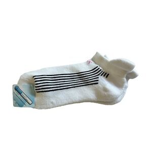 Women's COOLMAX Ankle Socks White Black Striped Low Cut Moisture Wicking